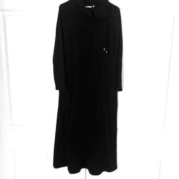 SOFT SURROUNDINGS BLACK  Sweatshirt Dress Long Sleeves Convertible Collar w Trim - Picture 7 of 10